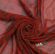 Sushila Vintage Rust Sari Remnant Scrap Pure Georgette Printed Craft Fabric