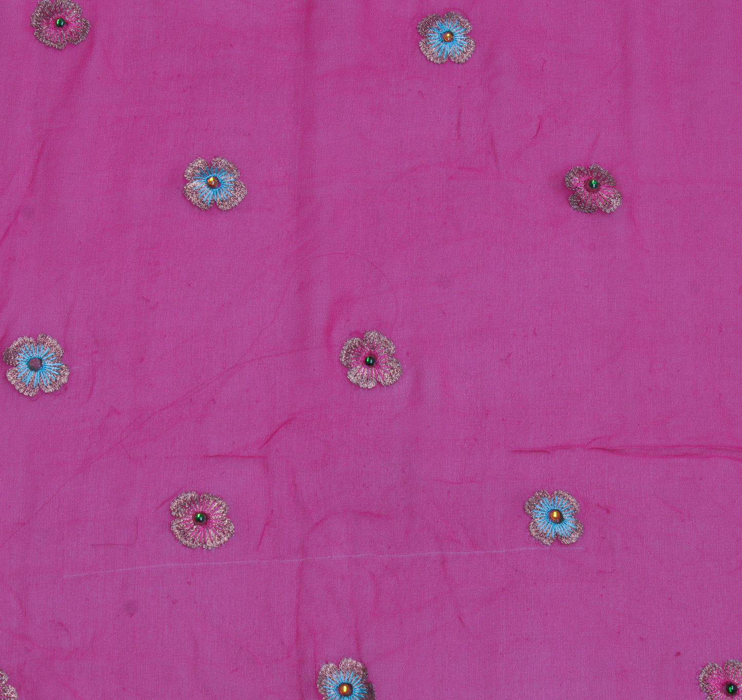 Sushila Vintage Magenta Sari Remnant Scrap Pure Georgette Embroidered Fabric