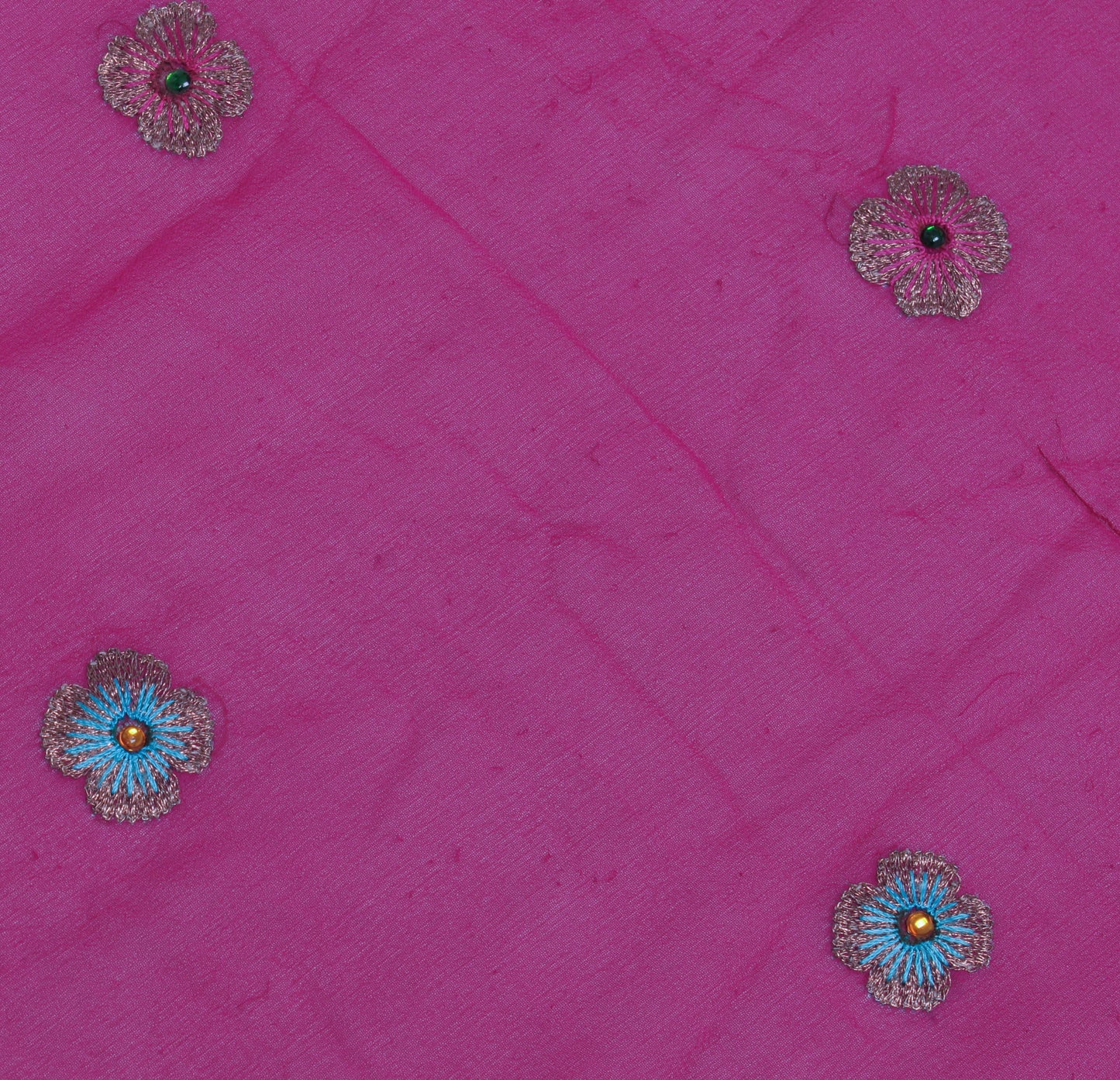 Sushila Vintage Magenta Sari Remnant Scrap Pure Georgette Embroidered Fabric