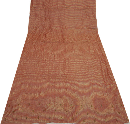 Sushila Vintage Brown Sari Remnant Scrap Pure Georgette Woven Craft Fabric