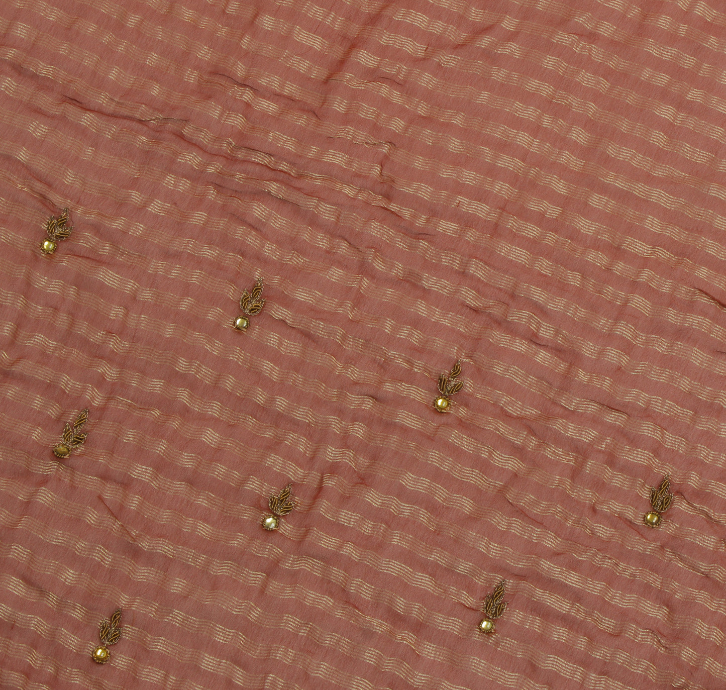 Sushila Vintage Brown Sari Remnant Scrap Pure Georgette Woven Craft Fabric