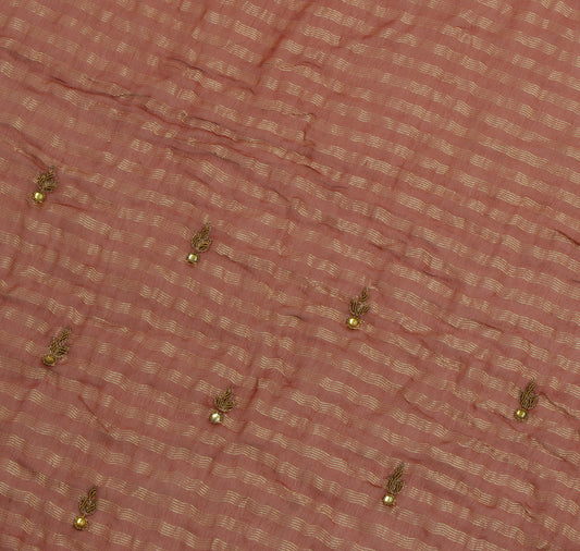 Sushila Vintage Brown Sari Remnant Scrap Pure Georgette Woven Craft Fabric