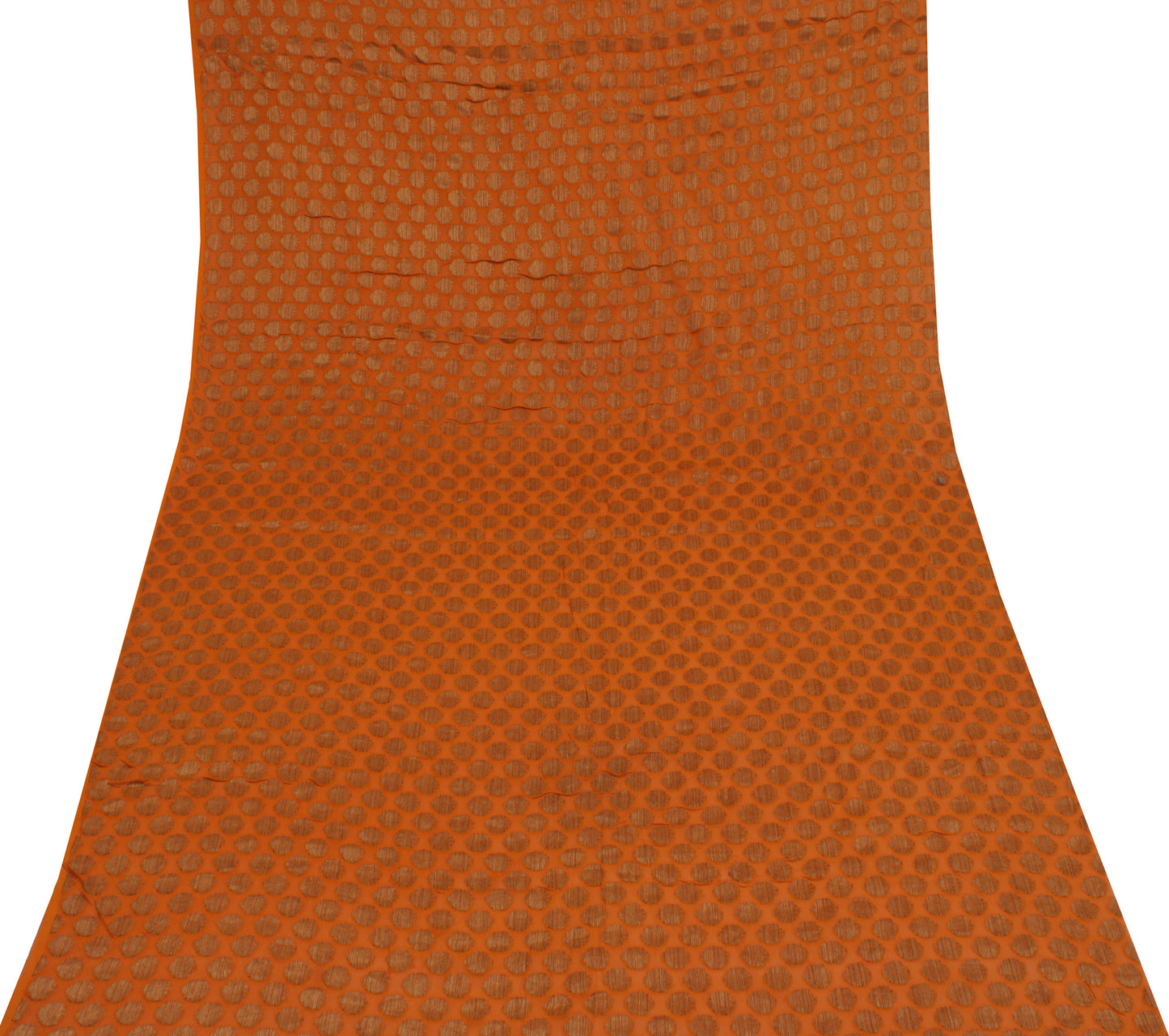 Sushila Vintage Rust Sari Remnant Scrap Pure Georgette Silk Woven Craft Fabric