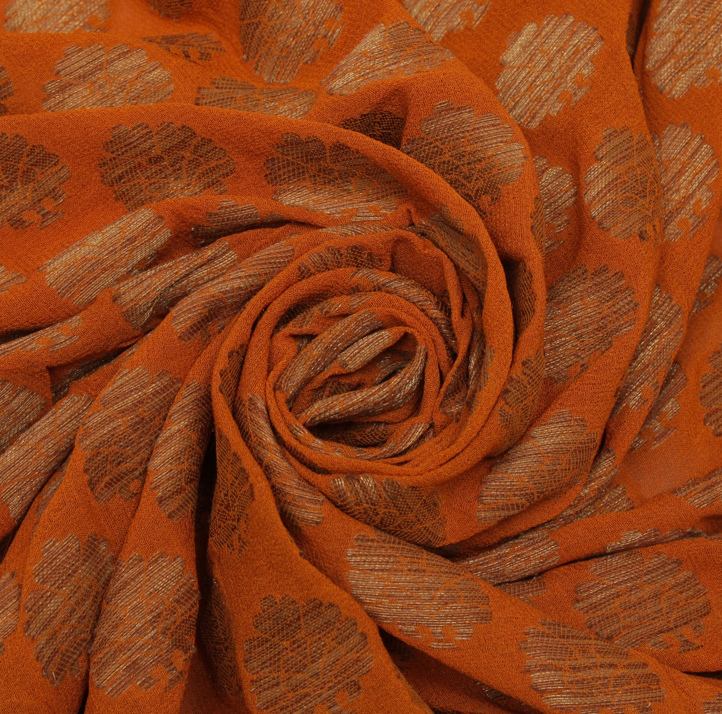 Sushila Vintage Rust Sari Remnant Scrap Pure Georgette Silk Woven Craft Fabric
