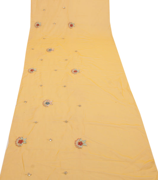 Sushila Vintage Yellow Sari Remnant Scrap Blend Georgette Hand Beaded Fabric