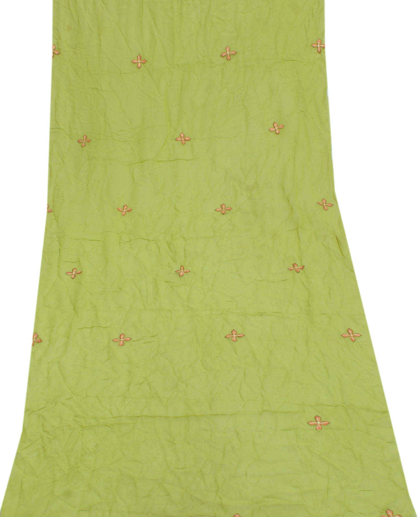 Sushila Vintage Green Sari Remnant Scrap Pure Georgette Embroidered Craft Fabric