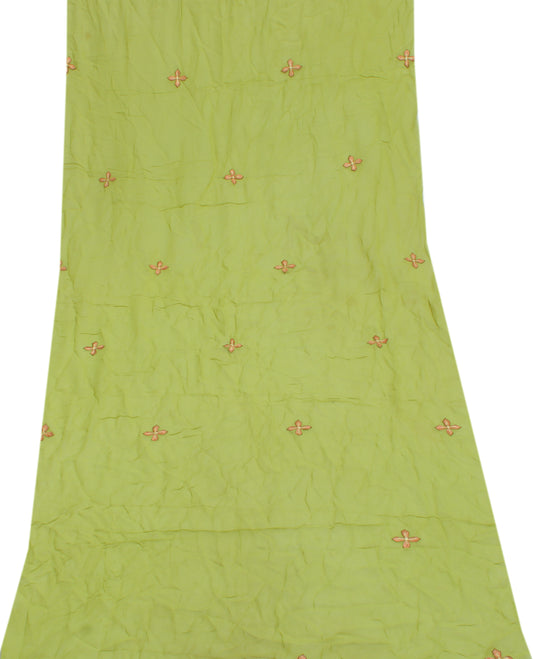 Sushila Vintage Green Sari Remnant Scrap Pure Georgette Embroidered Craft Fabric