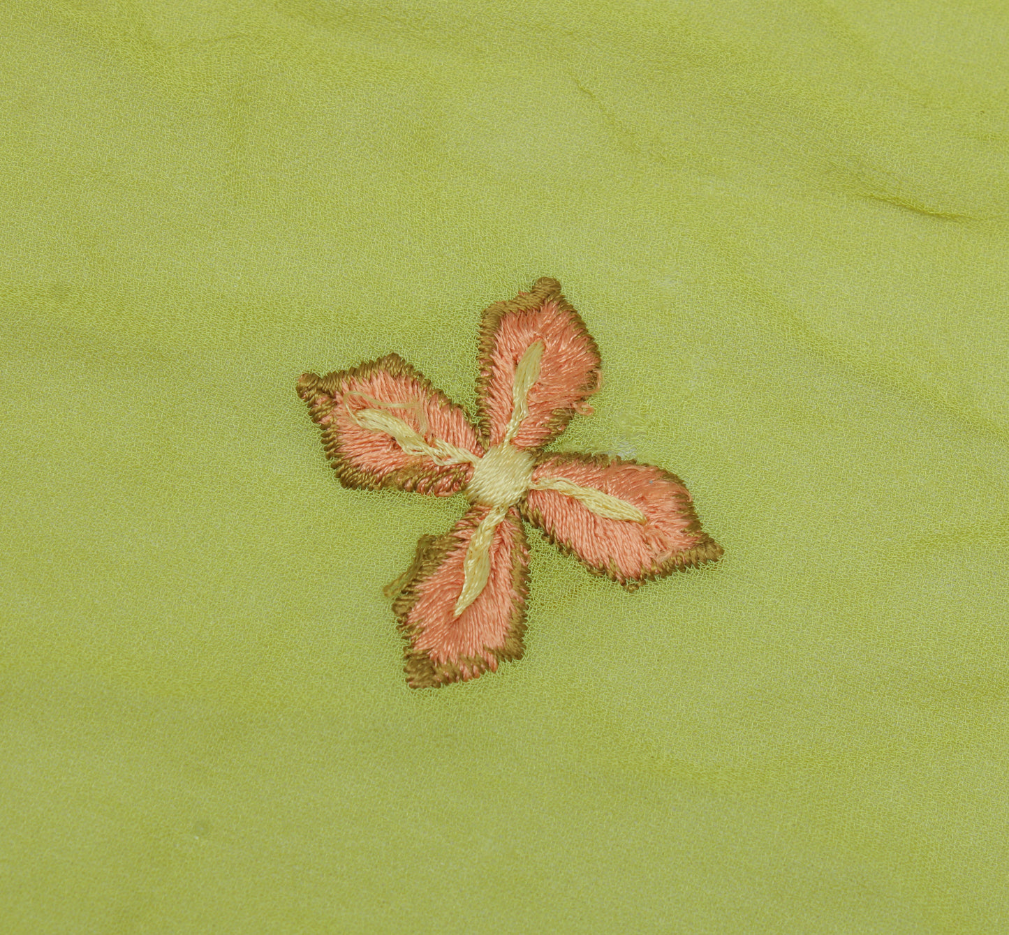 Sushila Vintage Green Sari Remnant Scrap Pure Georgette Embroidered Craft Fabric