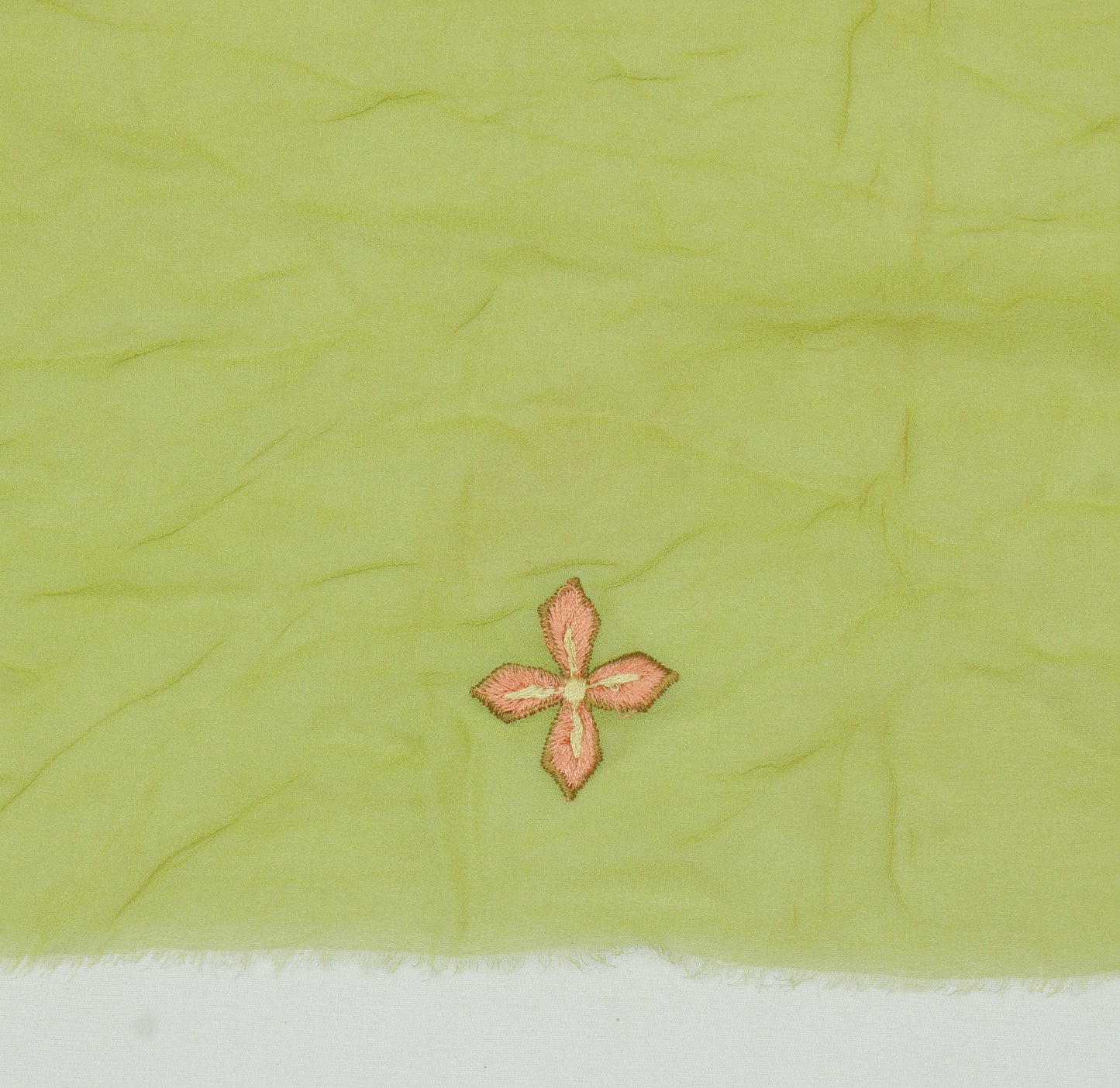 Sushila Vintage Green Sari Remnant Scrap Pure Georgette Embroidered Craft Fabric