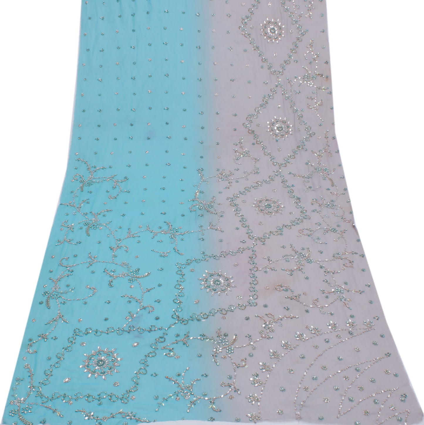 Sushila Vintage Sari Remnant Scrap Blend Georgette Silk Hand Beaded Craft Fabric
