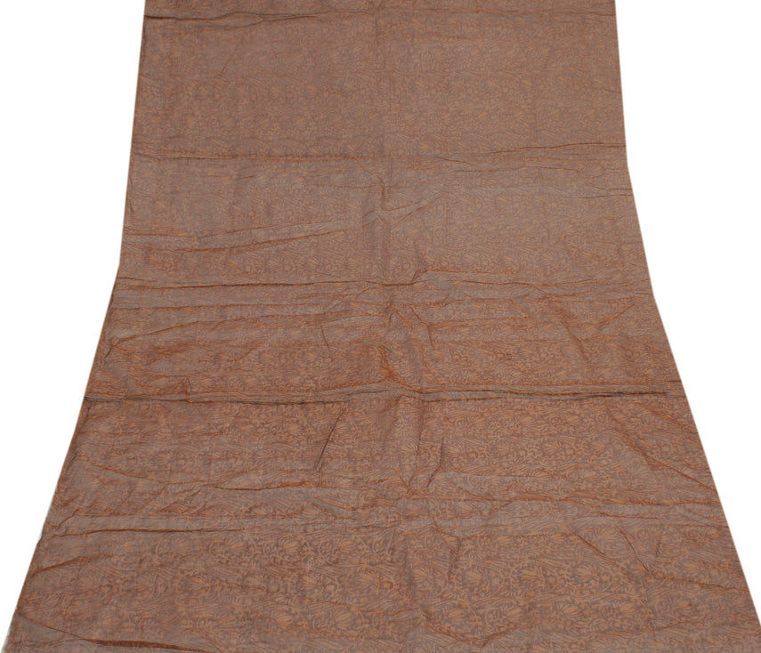 Sushila Vintage Brown Indian Sari Remnant Scrap Pure Silk Sheer Craft Fabric