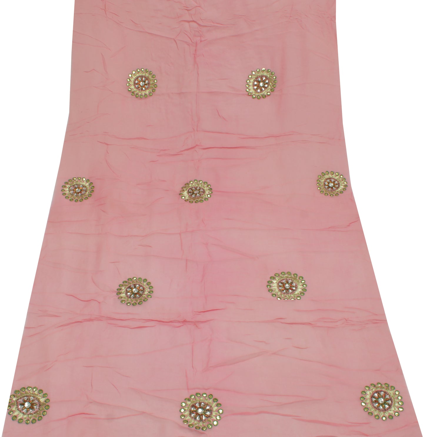 Sushila Vintage Pink Sari Remnant Scrap Pure Georgette Hand Beaded Craft Fabric
