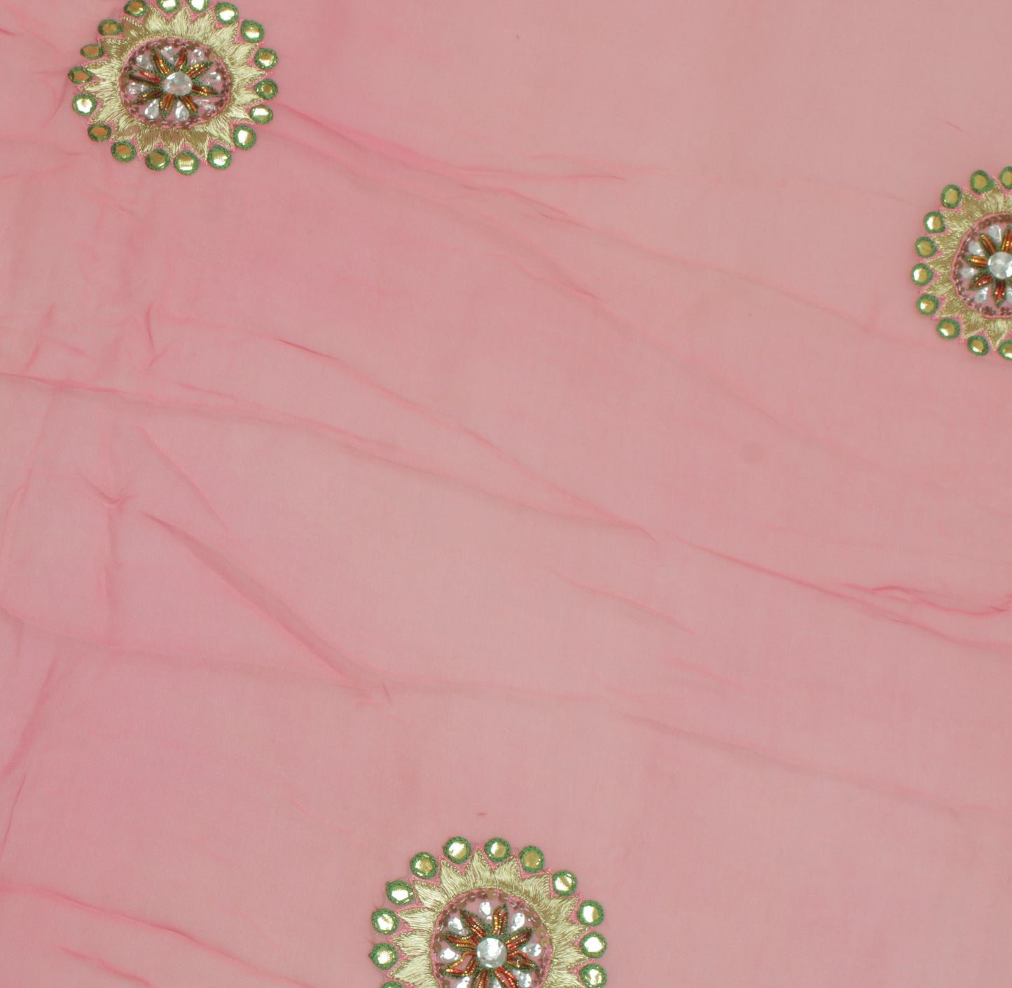 Sushila Vintage Pink Sari Remnant Scrap Pure Georgette Hand Beaded Craft Fabric