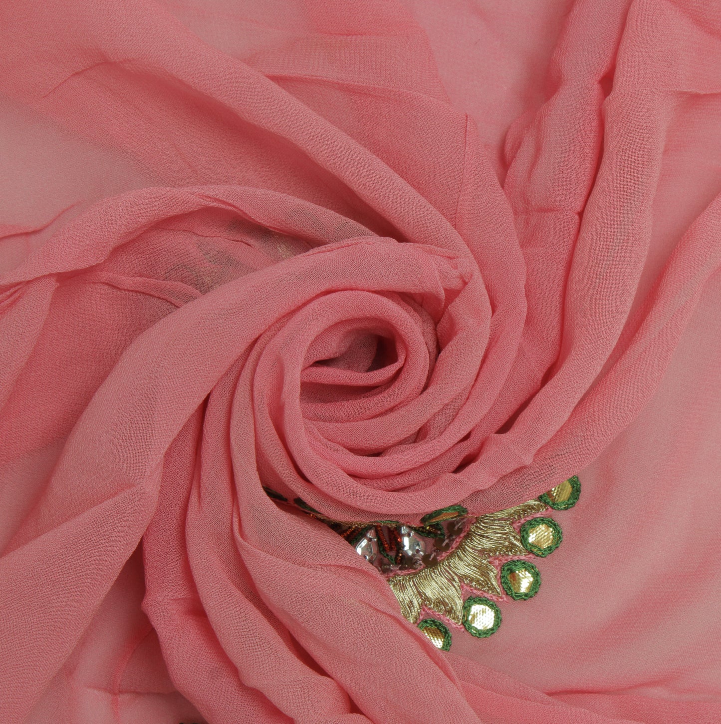Sushila Vintage Pink Sari Remnant Scrap Pure Georgette Hand Beaded Craft Fabric