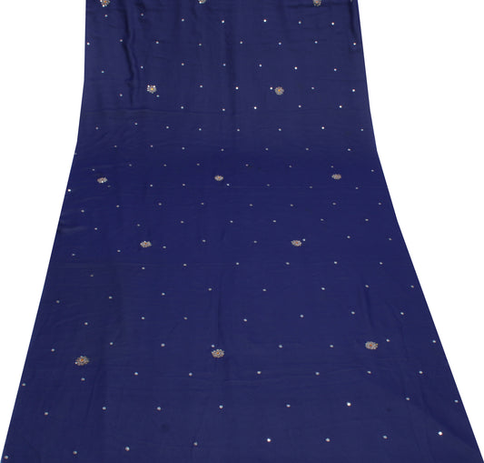 Sushila Vintage Blue Sari Remnant Scrap Blend Georgette Embroidered Craft Fabric