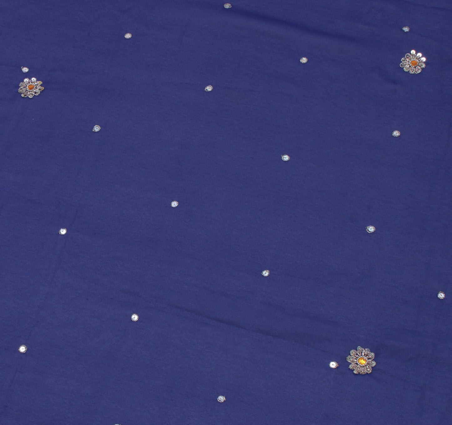 Sushila Vintage Blue Sari Remnant Scrap Blend Georgette Embroidered Craft Fabric