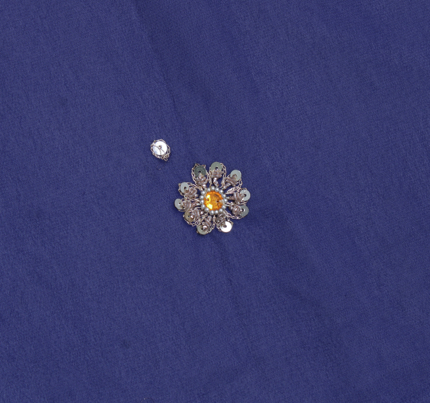 Sushila Vintage Blue Sari Remnant Scrap Blend Georgette Embroidered Craft Fabric