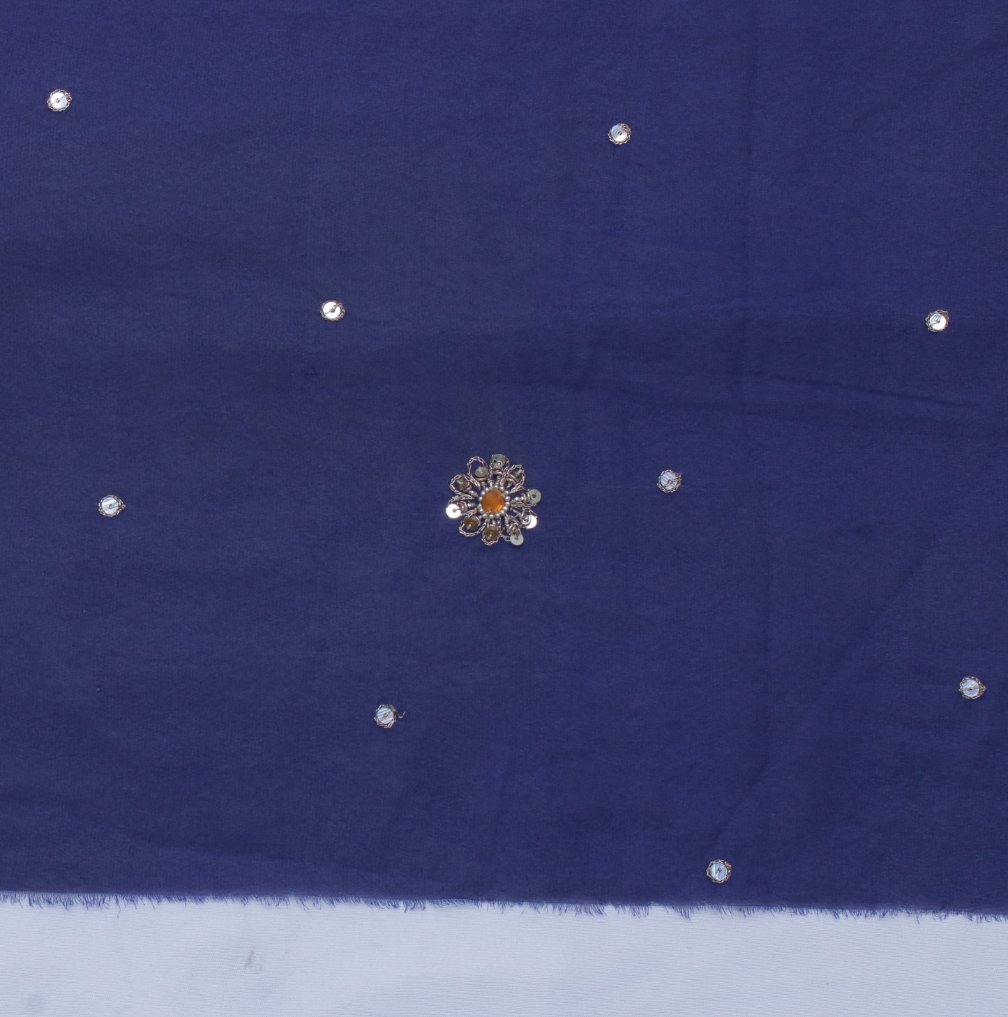 Sushila Vintage Blue Sari Remnant Scrap Blend Georgette Embroidered Craft Fabric