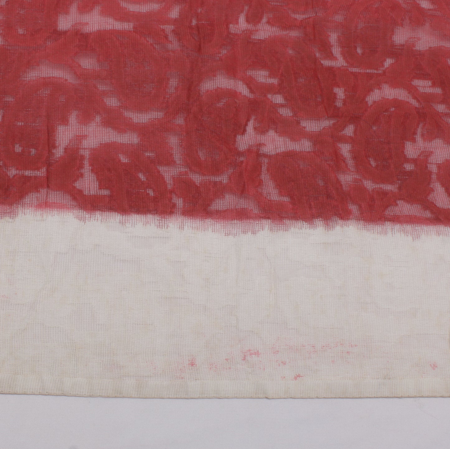 Sushila Vintage Maroon Indian Sari Remnant Scrap Pure Cotton Woven Craft Fabric