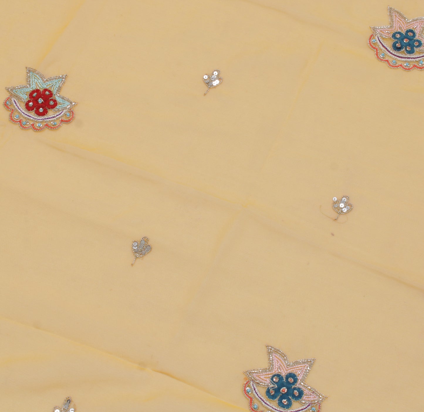 Sushila Vintage Sari Remnant Scrap Blend Georgette Silk Hand Beaded Craft Fabric