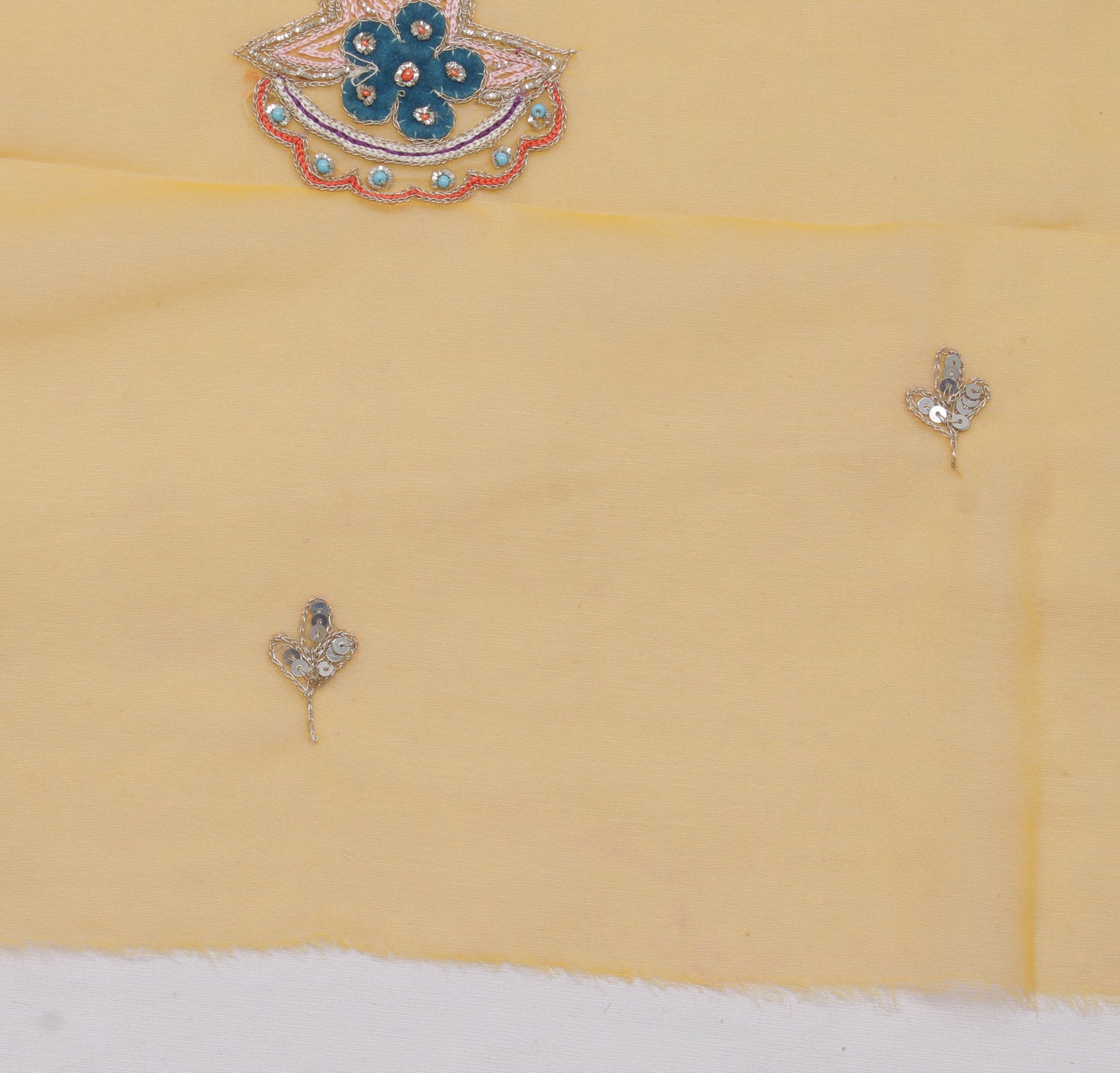 Sushila Vintage Sari Remnant Scrap Blend Georgette Silk Hand Beaded Craft Fabric