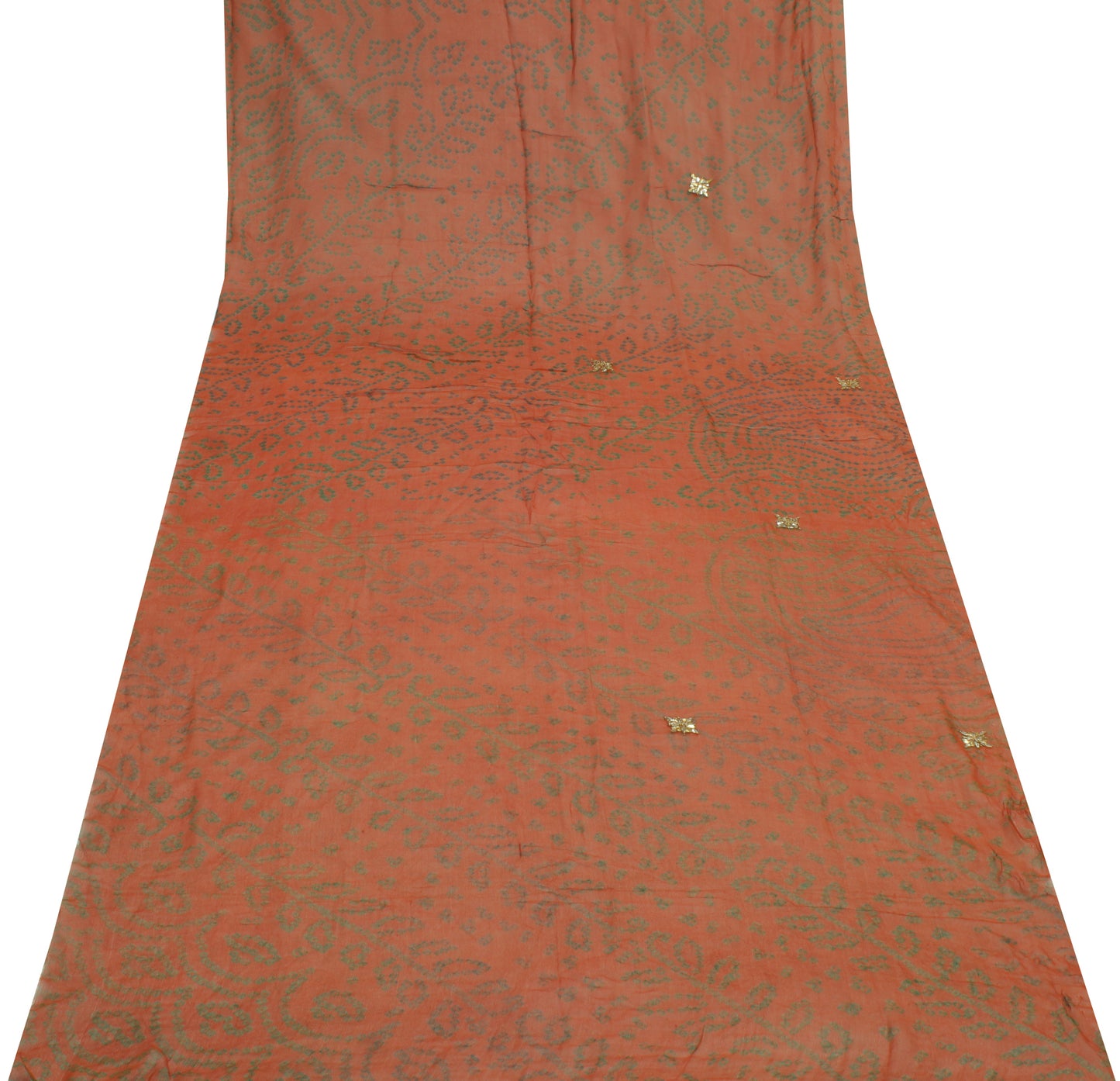 Sushila Vintage Rust Sari Remnant Scrap Pure Georgette Silk Printed Craft Fabric