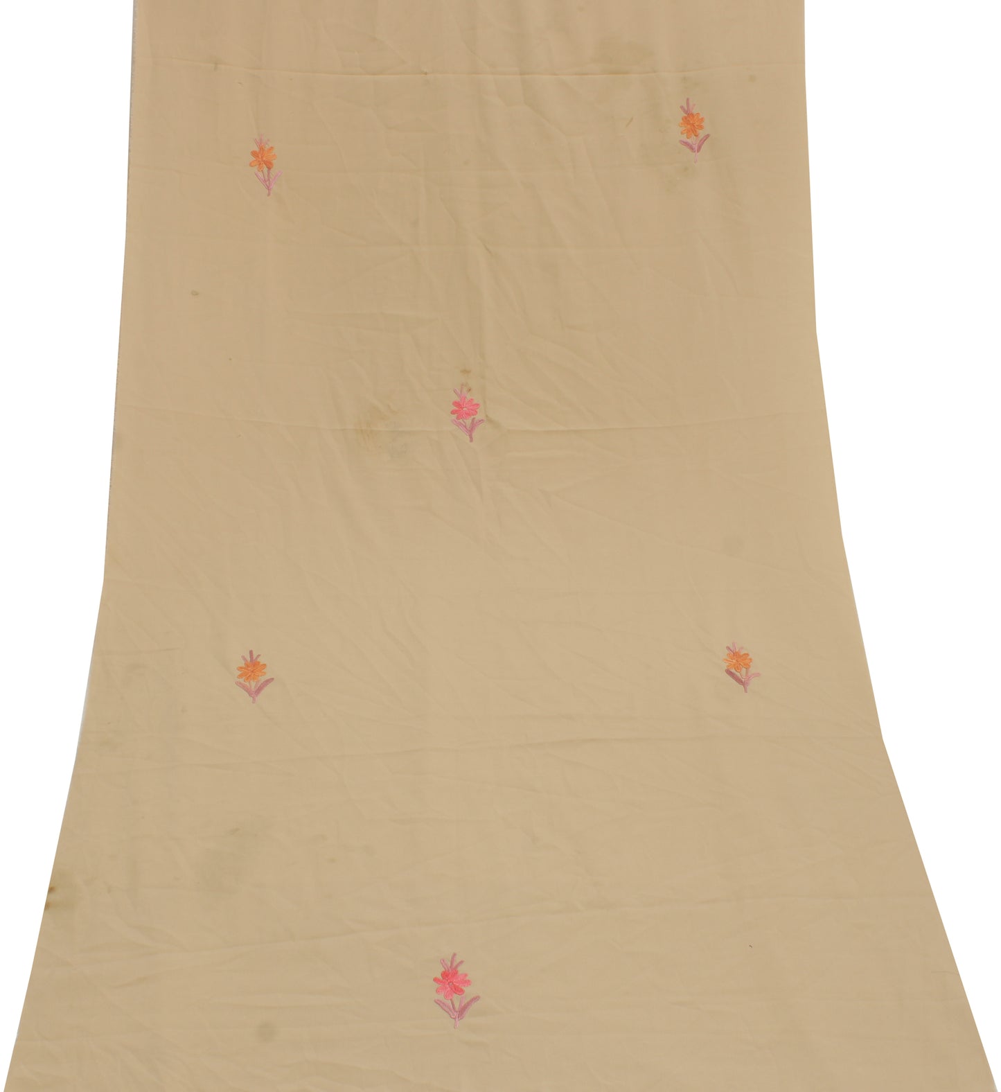 Sushila Vintage Brown Sari Remnant Scrap Blend Crepe Embroidered Craft Fabric