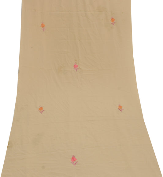 Sushila Vintage Brown Sari Remnant Scrap Blend Crepe Embroidered Craft Fabric