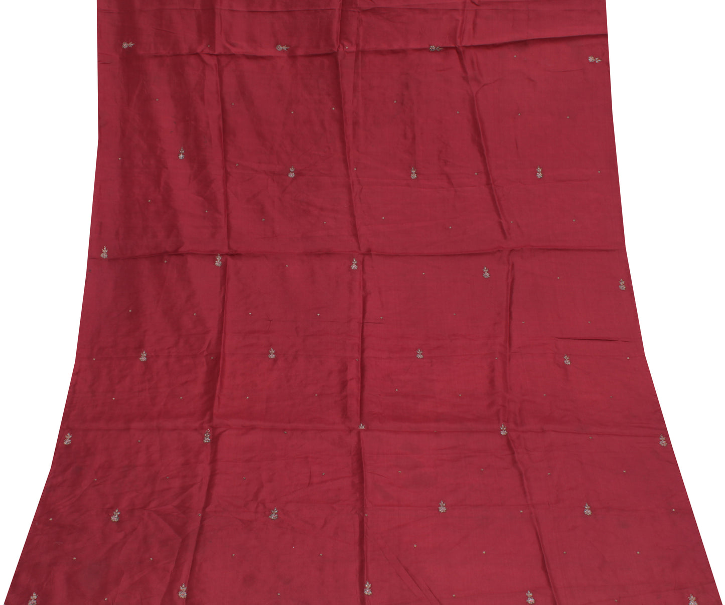 Sushila Vintage Maroon Sari Remnant Scrap Pure Silk Hand Beaded Craft Fabric