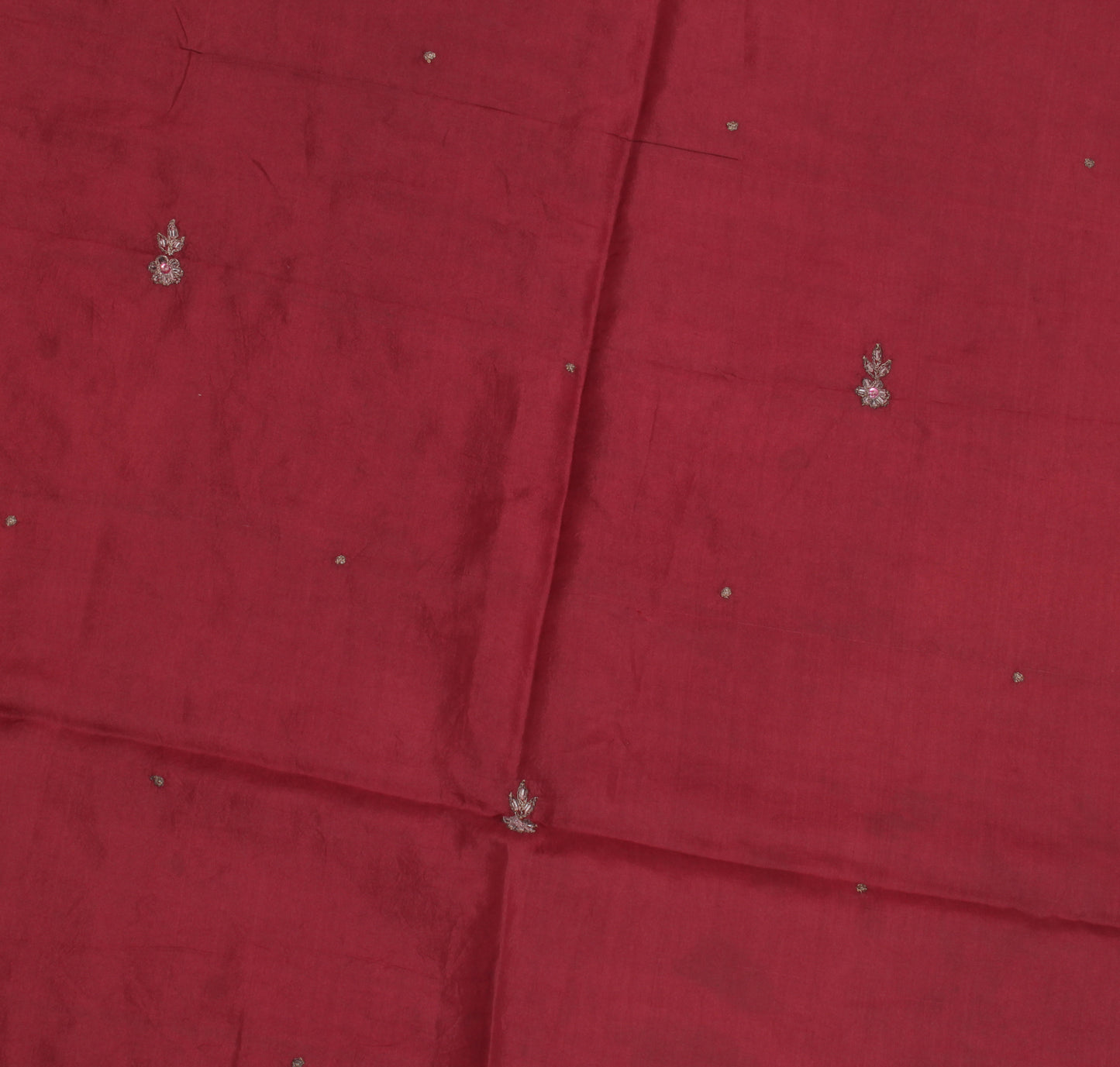 Sushila Vintage Maroon Sari Remnant Scrap Pure Silk Hand Beaded Craft Fabric