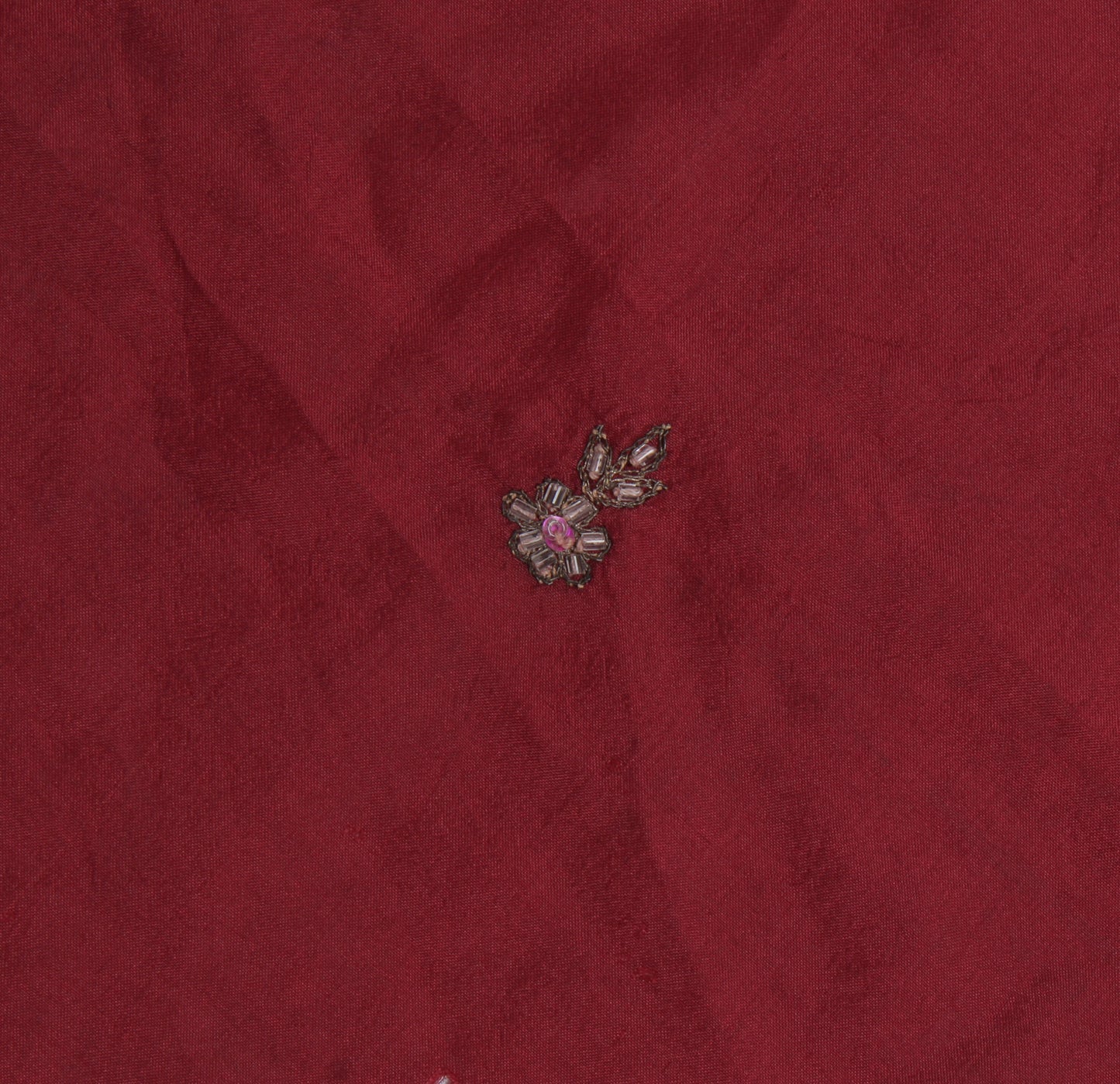Sushila Vintage Maroon Sari Remnant Scrap Pure Silk Hand Beaded Craft Fabric