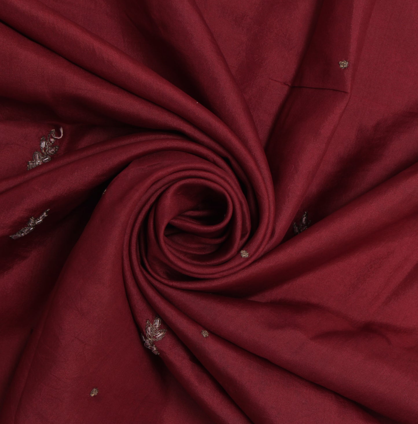 Sushila Vintage Maroon Sari Remnant Scrap Pure Silk Hand Beaded Craft Fabric