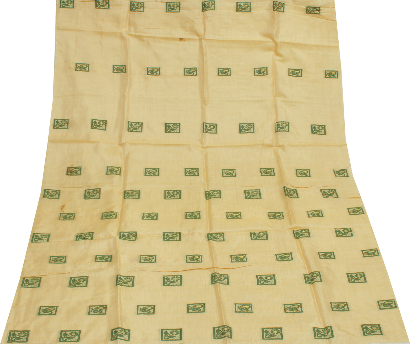 Sushila Vintage Cream Indian Sari Remnant Scrap Pure Cotton Woven Craft Fabric