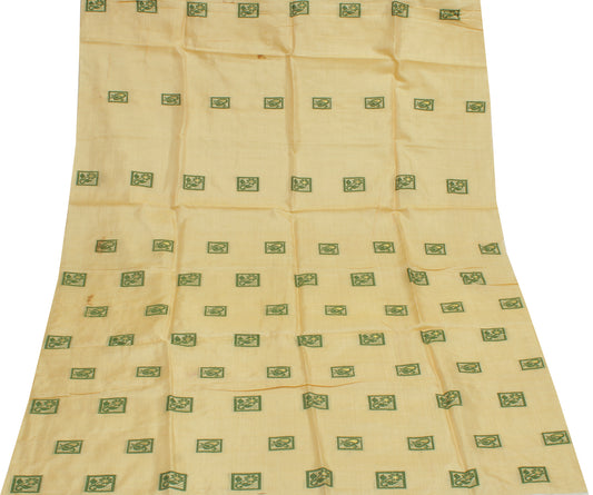 Sushila Vintage Cream Indian Sari Remnant Scrap Pure Cotton Woven Craft Fabric