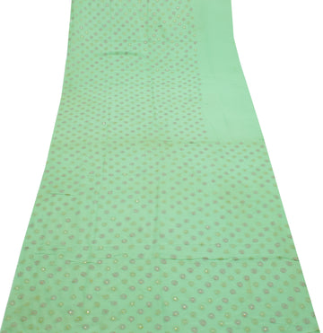 Sushila Vintage Pista Green Sari Remnant Scrap Pure Georgette Silk Craft Fabric