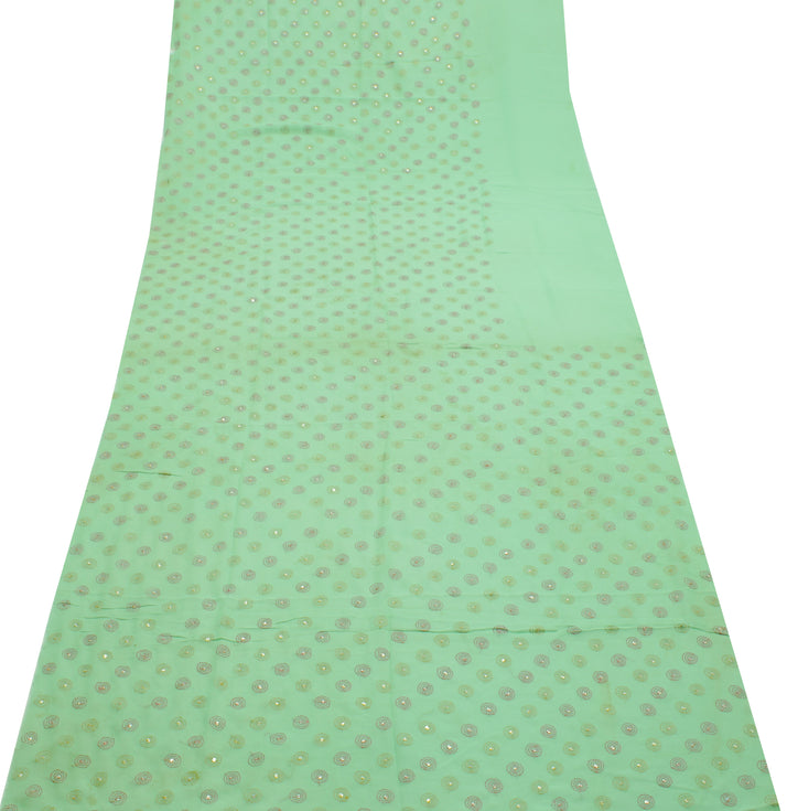 Sushila Vintage Pista Green Sari Remnant Scrap Pure Georgette Silk Craft Fabric