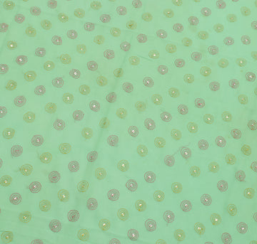 Sushila Vintage Pista Green Sari Remnant Scrap Pure Georgette Silk Craft Fabric