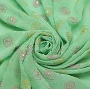 Sushila Vintage Pista Green Sari Remnant Scrap Pure Georgette Silk Craft Fabric