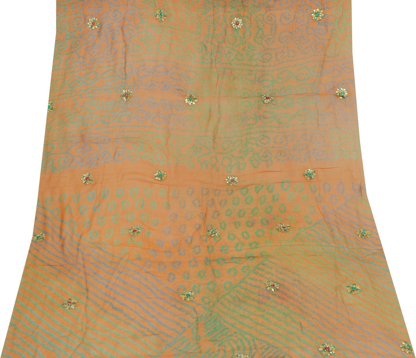 Sushila Vintage Rust Sari Remnant Scrap Pure Georgette Hand Beaded Craft Fabric