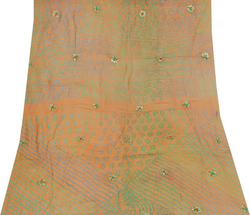 Sushila Vintage Rust Sari Remnant Scrap Pure Georgette Hand Beaded Craft Fabric