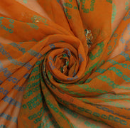Sushila Vintage Rust Sari Remnant Scrap Pure Georgette Hand Beaded Craft Fabric