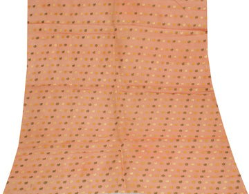 Sushila Vintage Peach Sari Remnant Scrap 100% Pure Silk Woven Craft Fabric