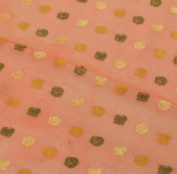 Sushila Vintage Peach Sari Remnant Scrap 100% Pure Silk Woven Craft Fabric