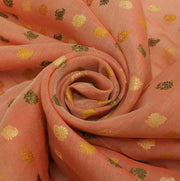 Sushila Vintage Peach Sari Remnant Scrap 100% Pure Silk Woven Craft Fabric