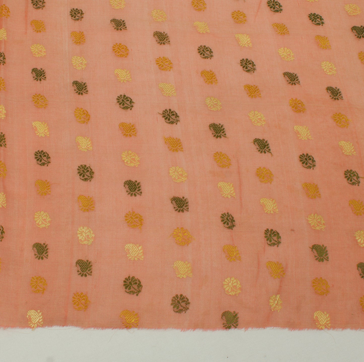 Sushila Vintage Peach Sari Remnant Scrap 100% Pure Silk Woven Craft Fabric