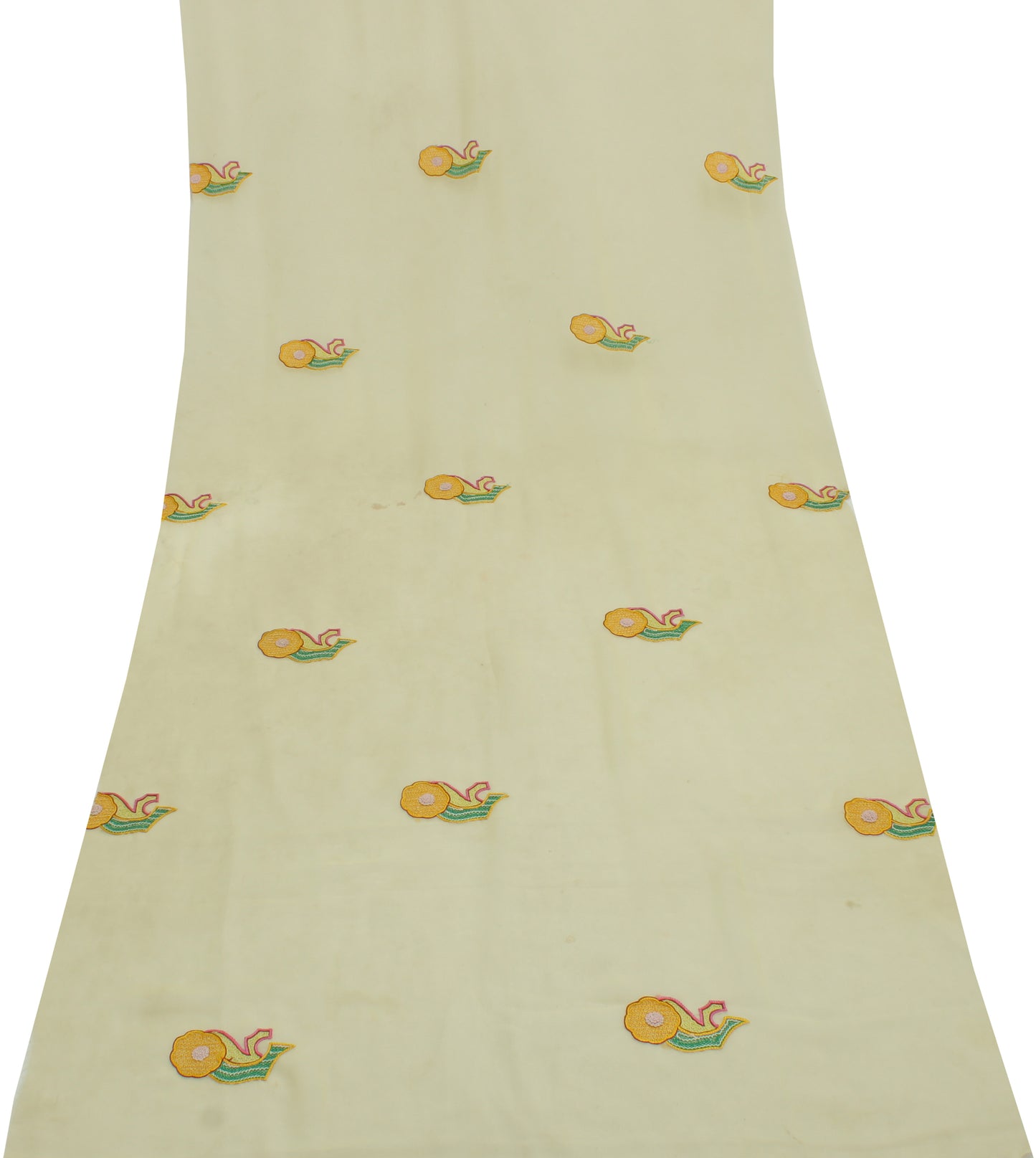 Sushila Vintage Cream Sari Remnant Scrap Blend Georgette Embroidered Fabric
