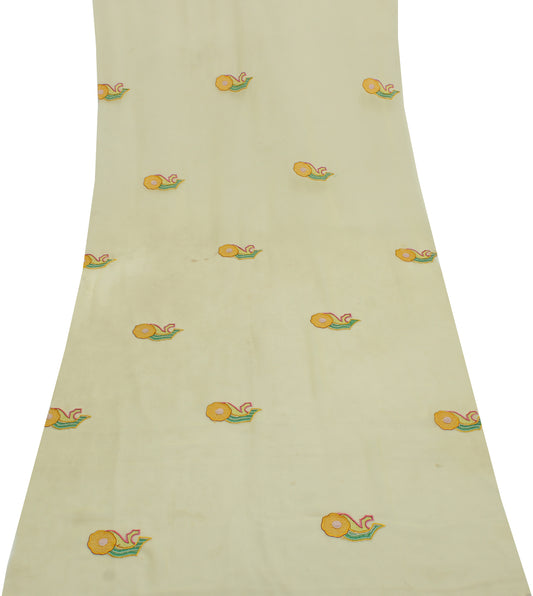 Sushila Vintage Cream Sari Remnant Scrap Blend Georgette Embroidered Fabric