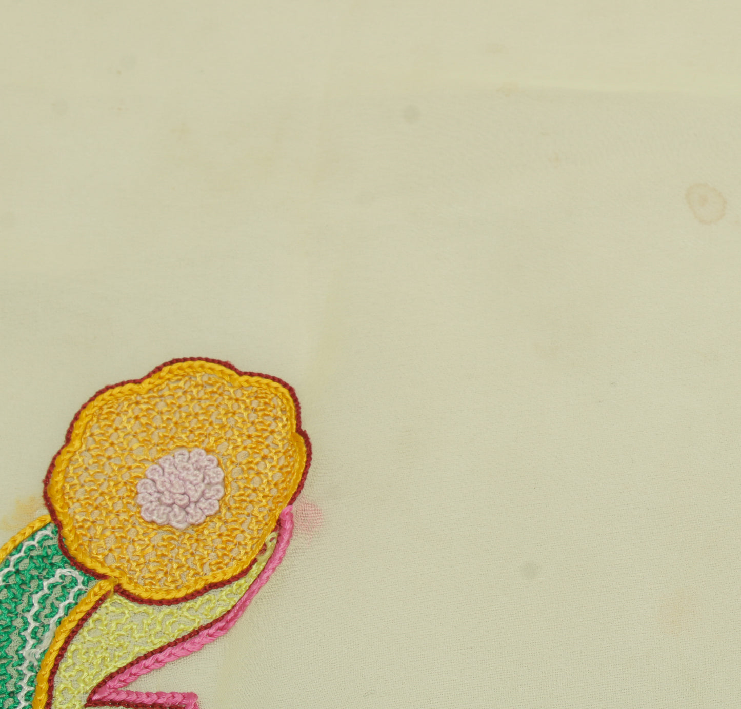 Sushila Vintage Cream Sari Remnant Scrap Blend Georgette Embroidered Fabric
