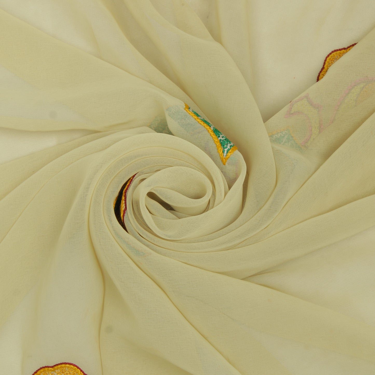 Sushila Vintage Cream Sari Remnant Scrap Blend Georgette Embroidered Fabric