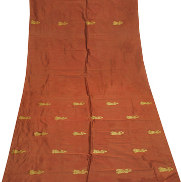 Sushila Vintage Brown Sari Remnant Scrap Pure Silk Baluchari Woven Craft Fabric